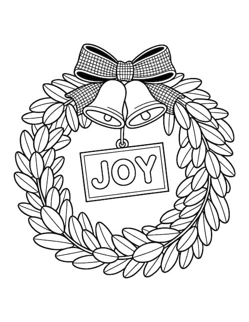 Leafy wreath with bells and JOY sign