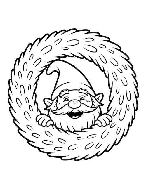 Gnome peeking through fluffy wreath