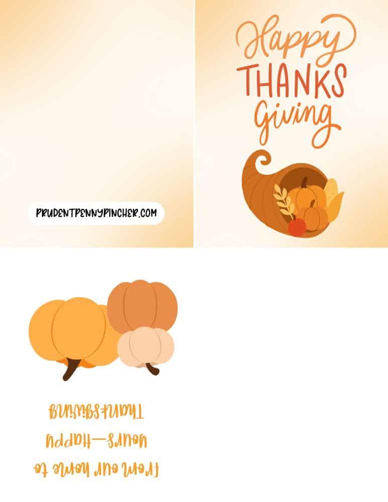 free card with a cornucopia and pumpkin illustration.