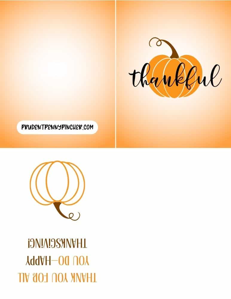 orange pumpkin illustration and the word "Thankful" in elegant black script.