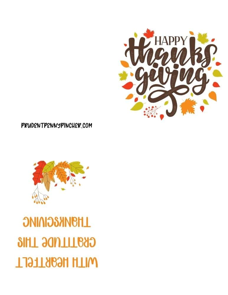 Happy Thanksgiving card with colorful falling leaves
