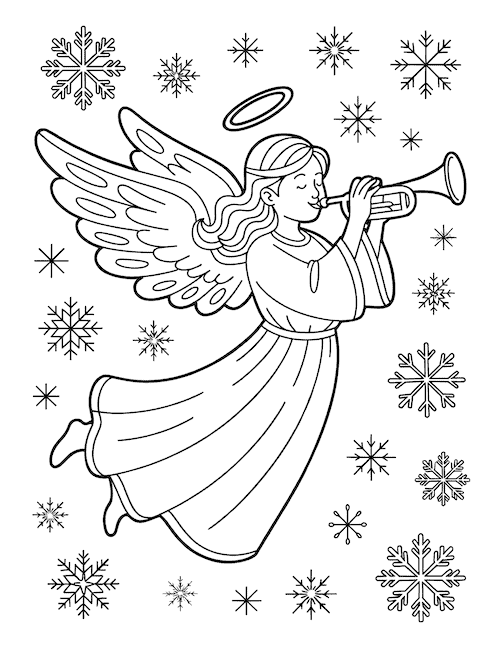 Trumpeting Angel in Snowflakes