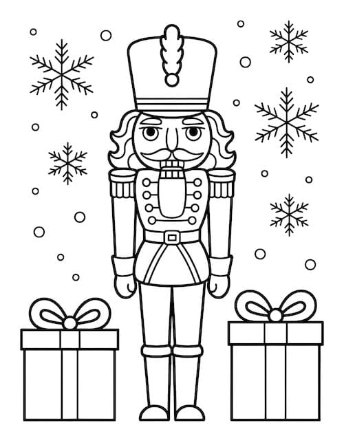 Nutcracker with Gifts and Snowflakes