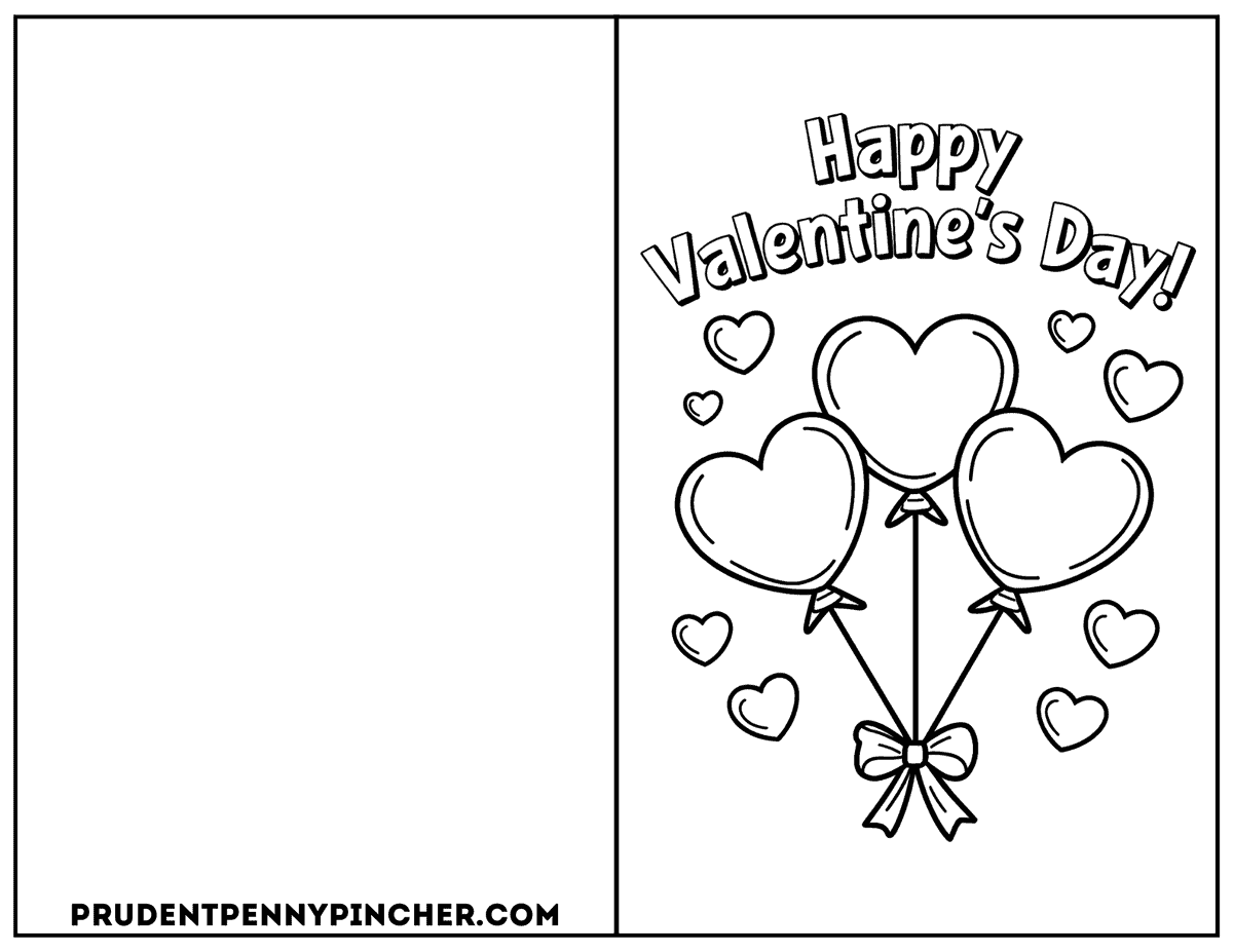 Heart Balloon Valentine's Day Coloring Card