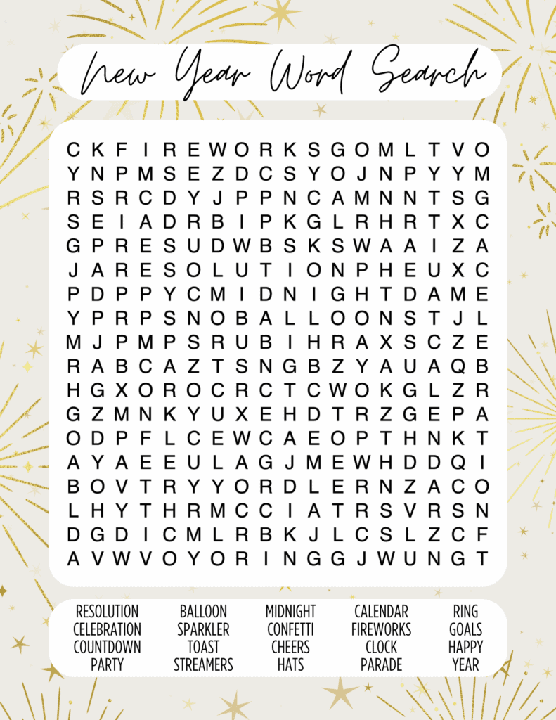 Medium difficulty level New Year word puzzle.
