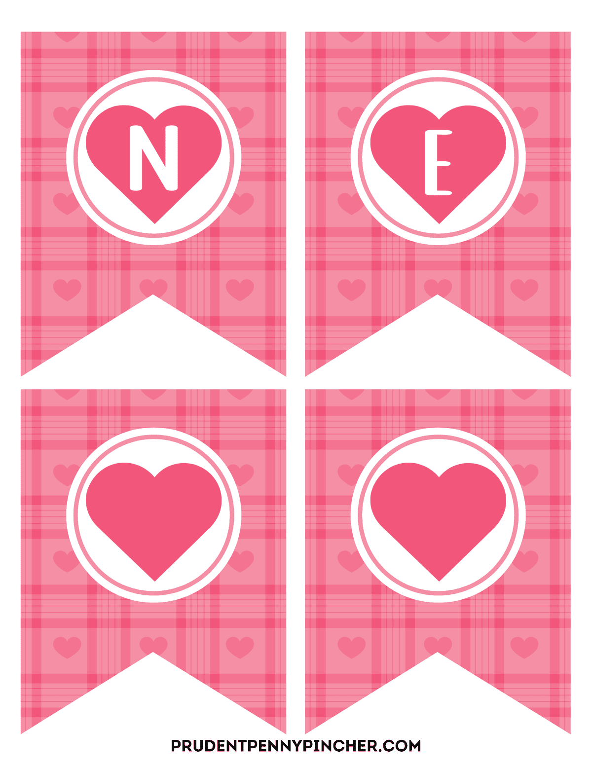 the letters N and E plus two heart-only pennants.