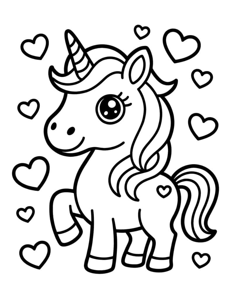 Valentine Unicorn Coloring Page