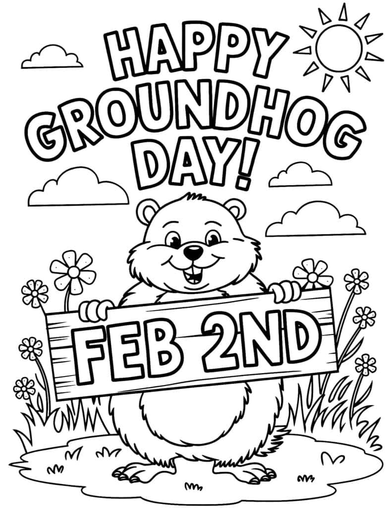 Groundhog Day Sign Coloring Page
