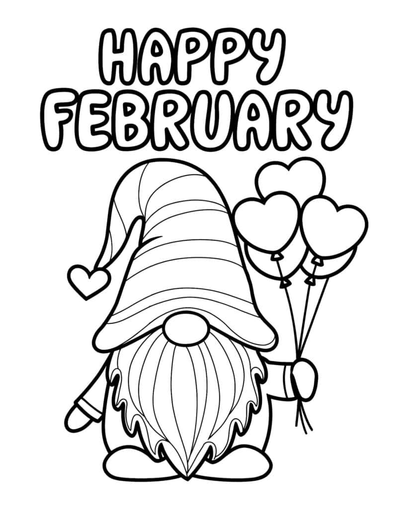 Happy February Gnome Coloring Page