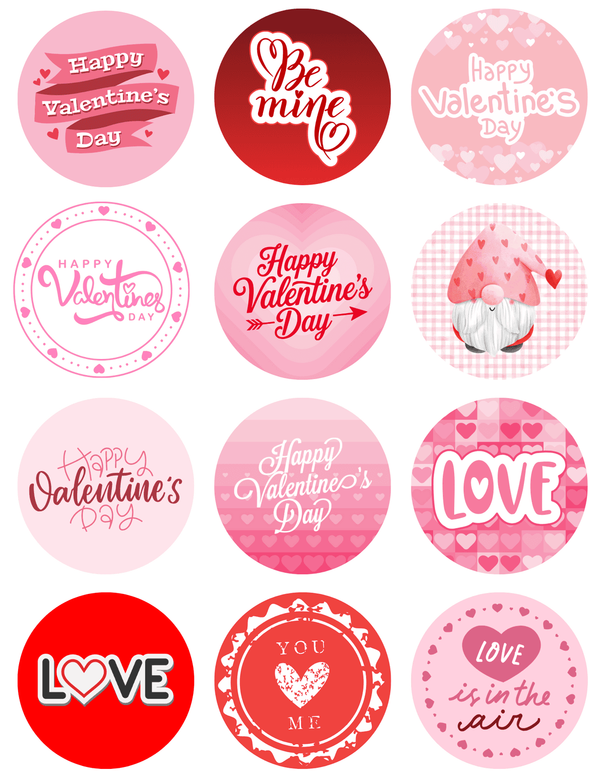 stickers with phrases like “Love,” and “Hugs and Kisses” in pink and red designs.