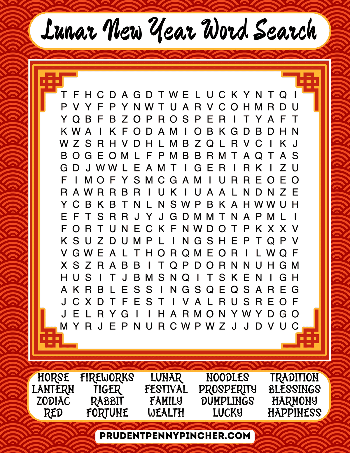 Easy Chinese New Year word search