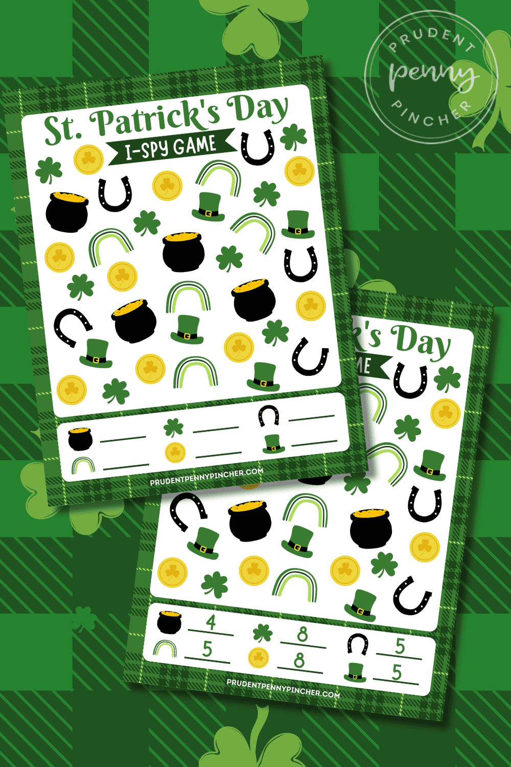 kids I spy game on a shamrock background.