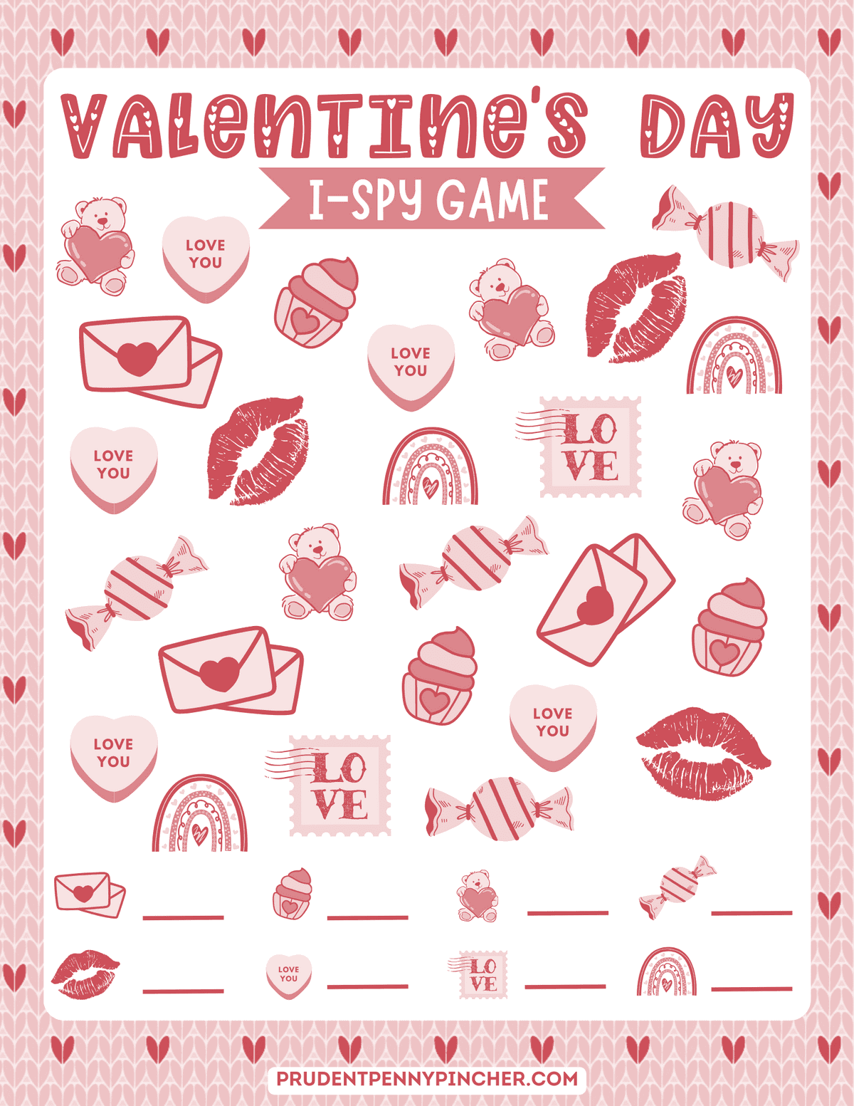 Valentine's Day I Spy game printable.