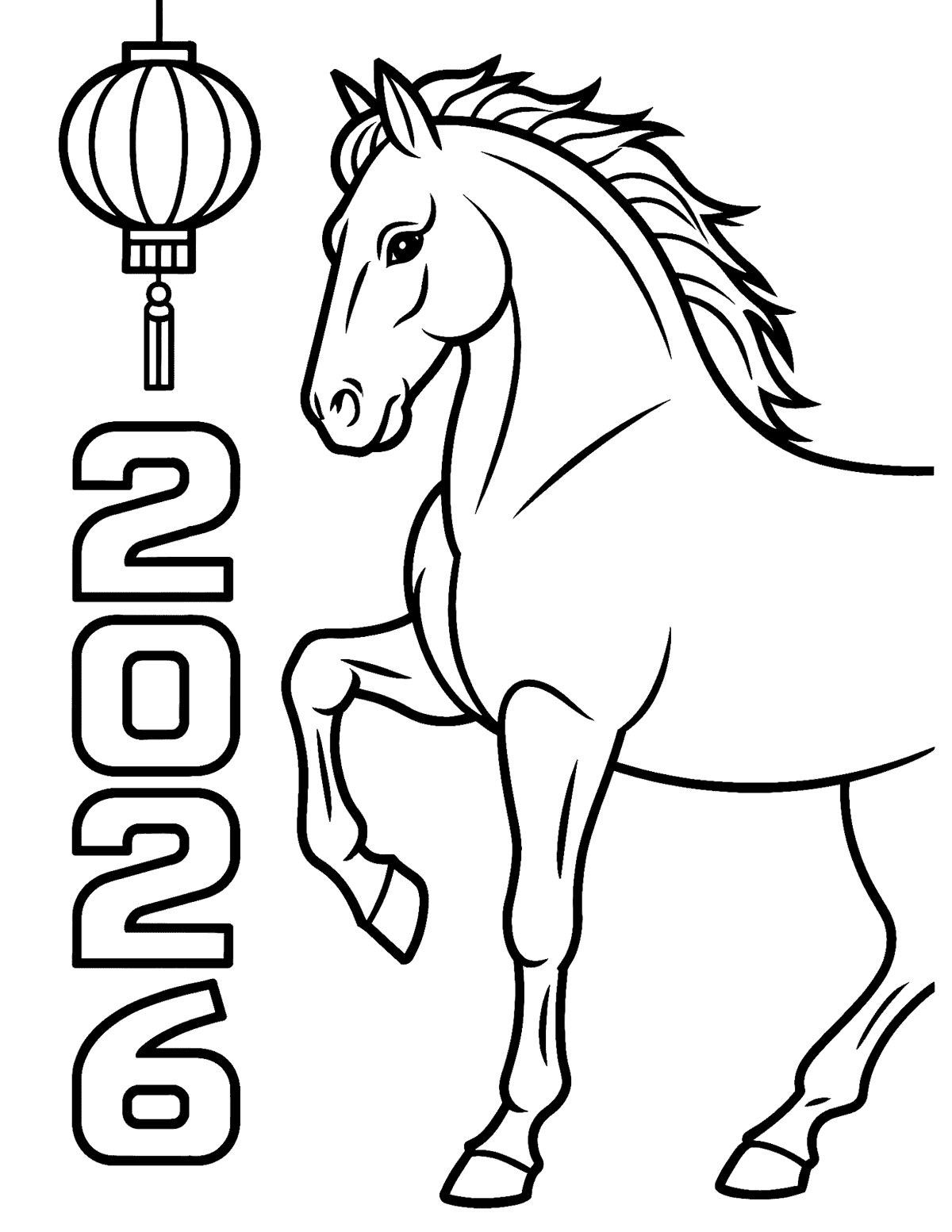 ertical “2026,” a hanging lantern, and a close-up horse taking up most of the page.