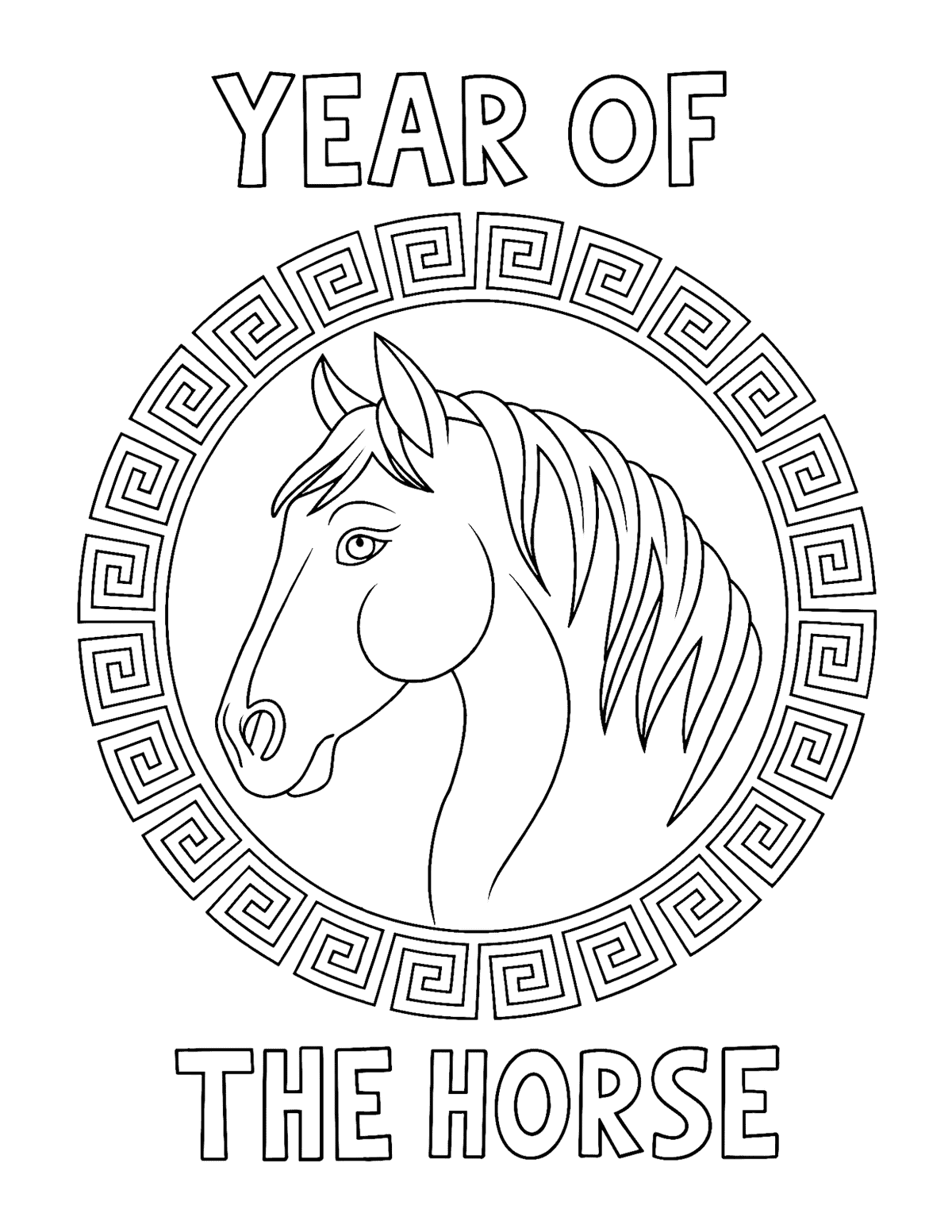 horse head inside a circle pattern in the center.