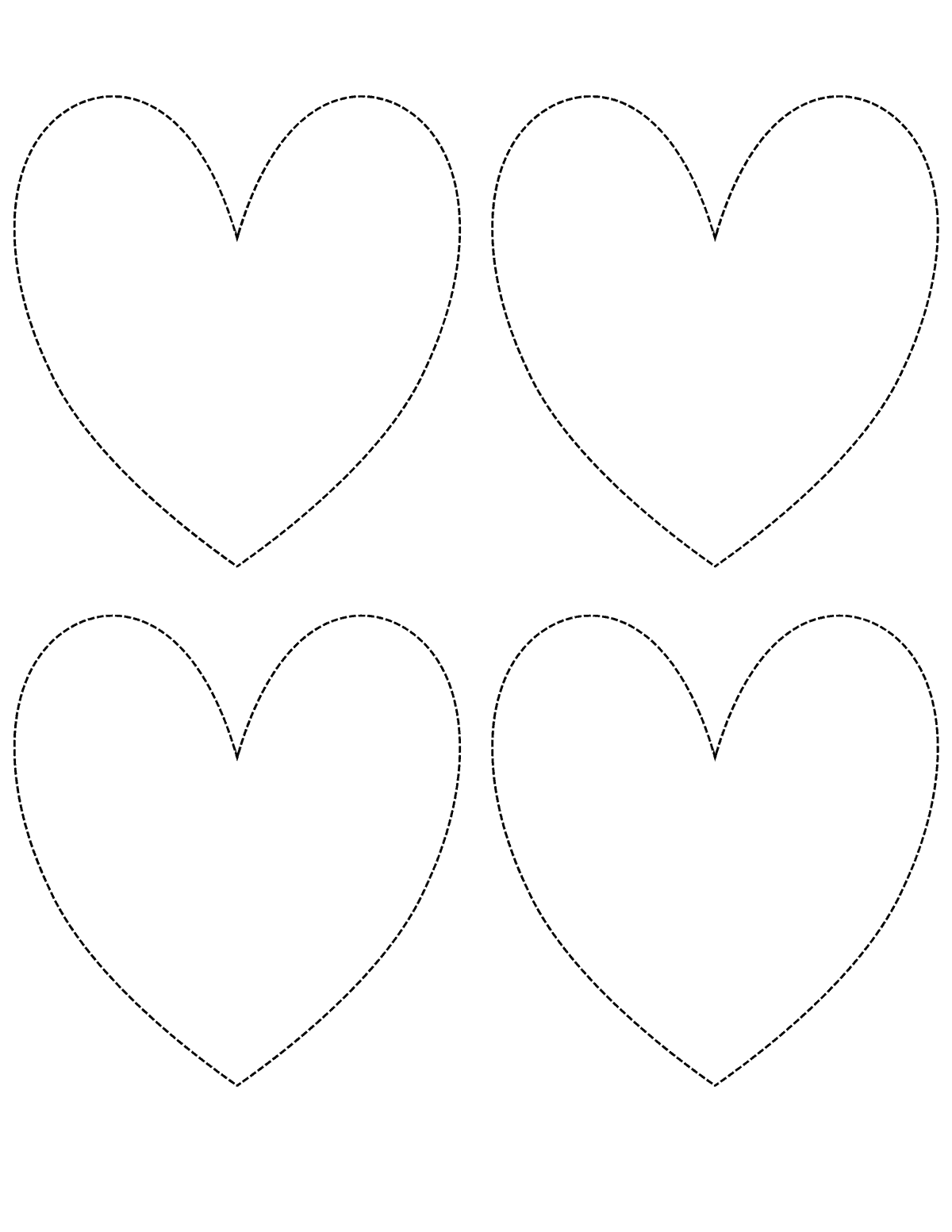 Four large dashed hearts