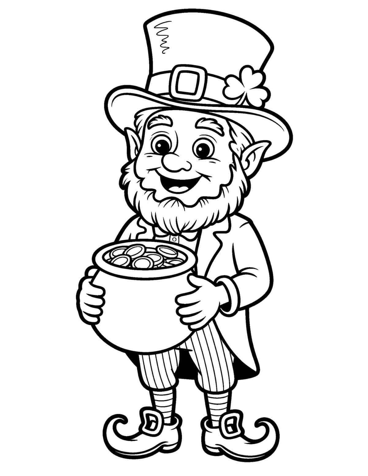 leprechaun holding a pot of gold coins