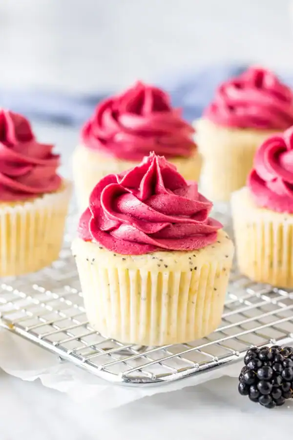 Image for Lemon Poppy Seed Cupcakes with Blackberry Frosting