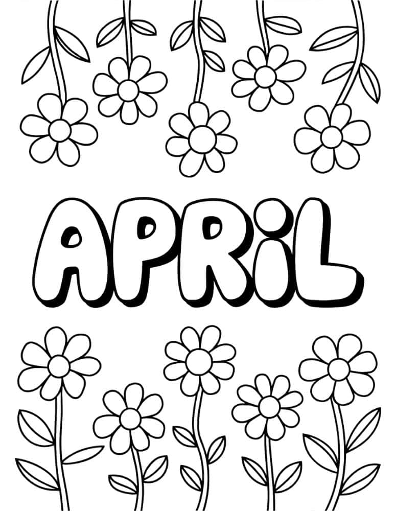 Floral “April” Lettering coloring page