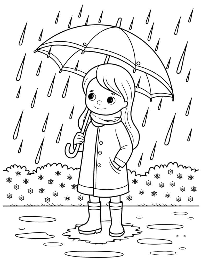 Girl standing in the rain with an umbrella
