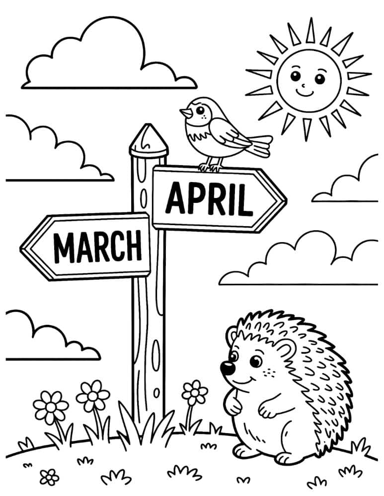 March to April Signpost coloring page
