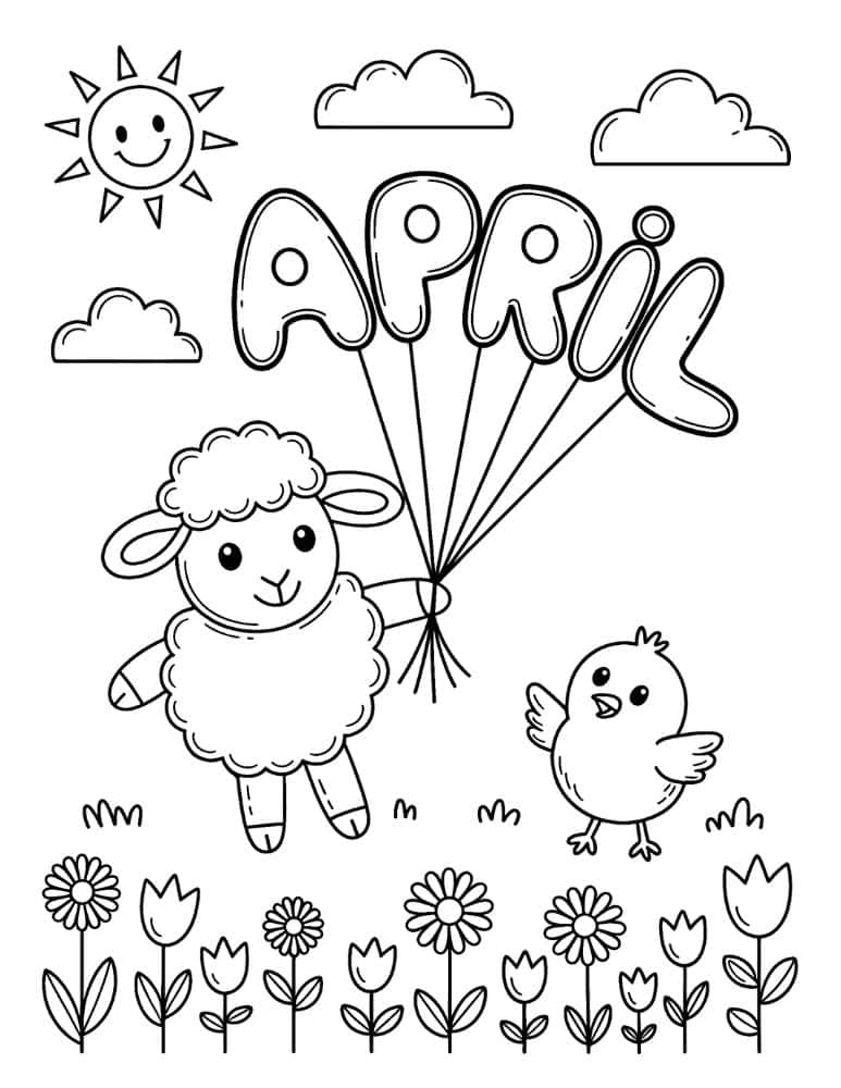 April Balloon Letters coloring page