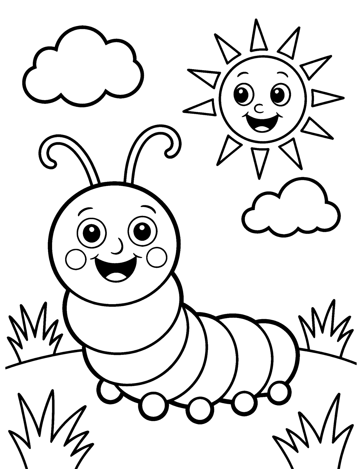 caterpillar on a grassy hill coloring page