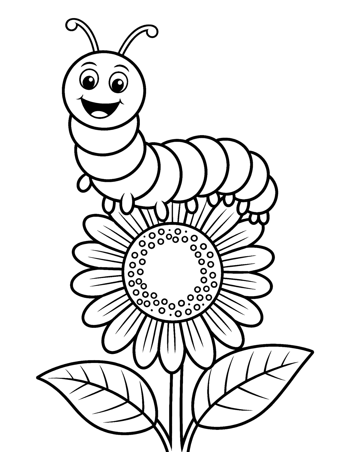 caterpillar perched right on top of a big sunflower