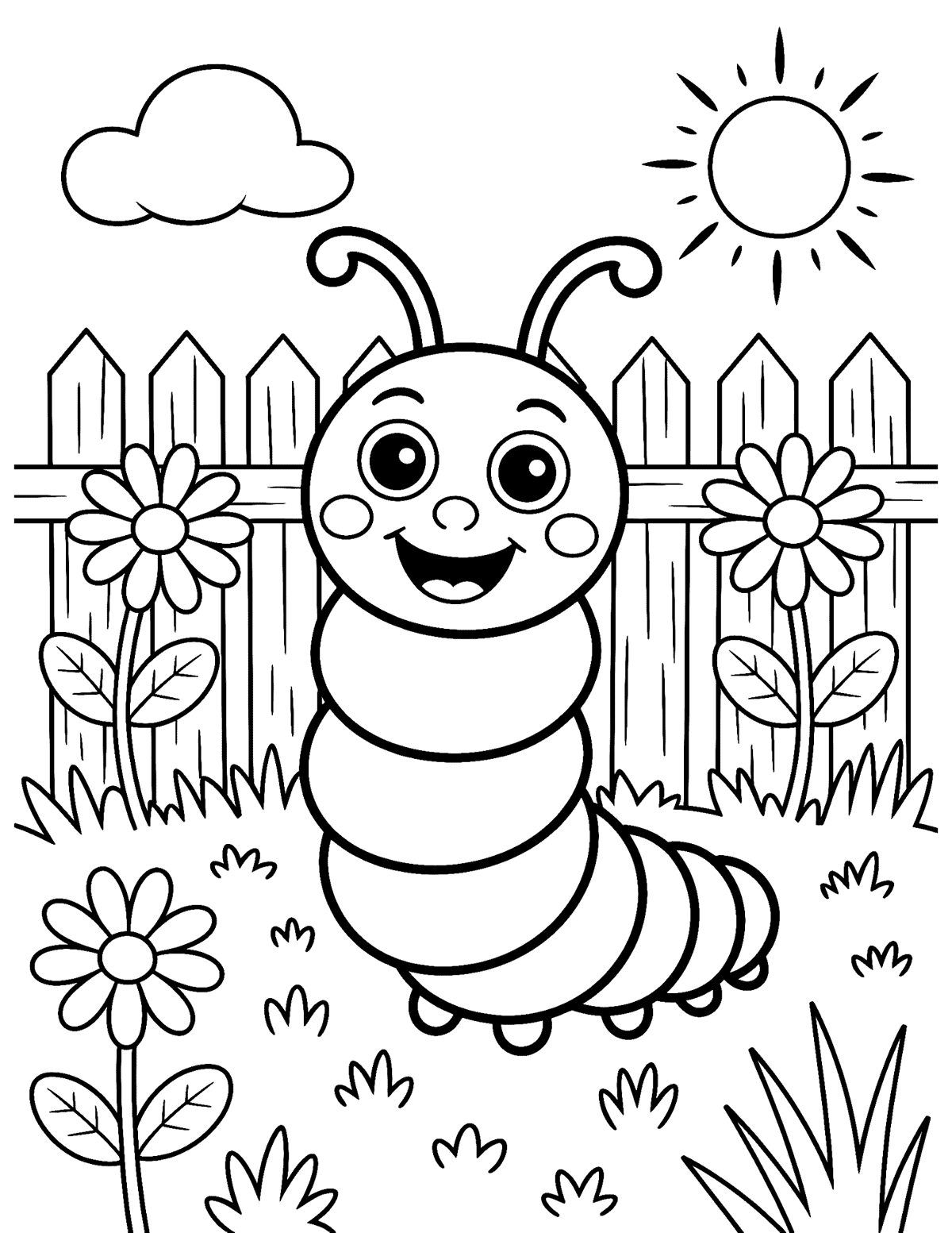 backyard scene with fence, flowers and grass