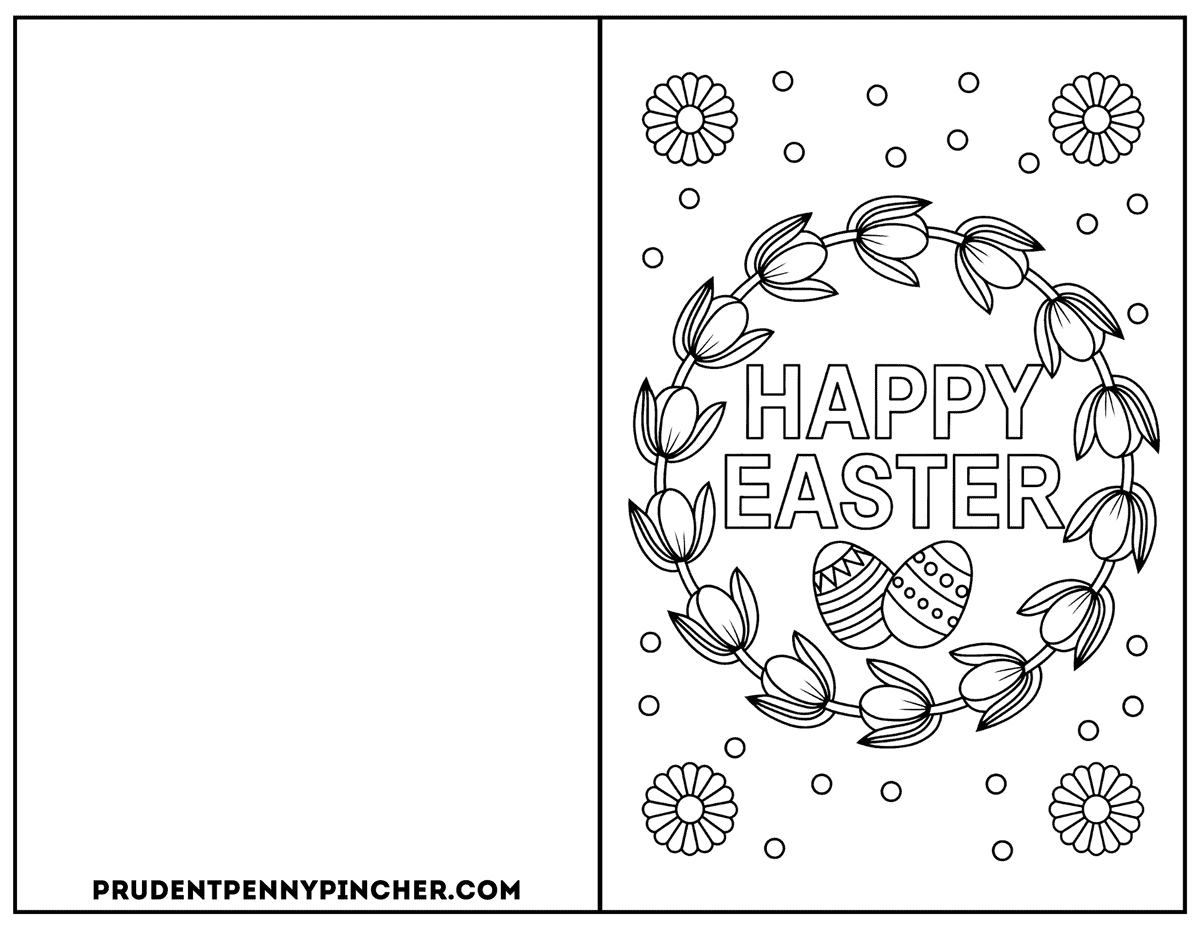 Tulip Wreath Easter Card to color