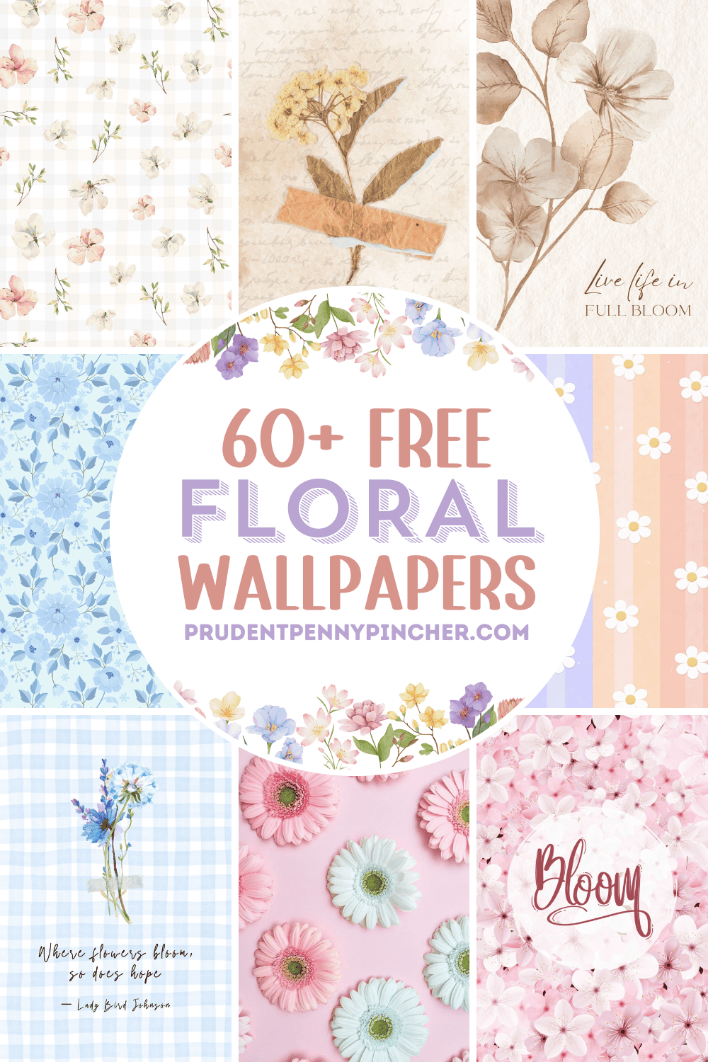 Collage of floral phone wallpapers.