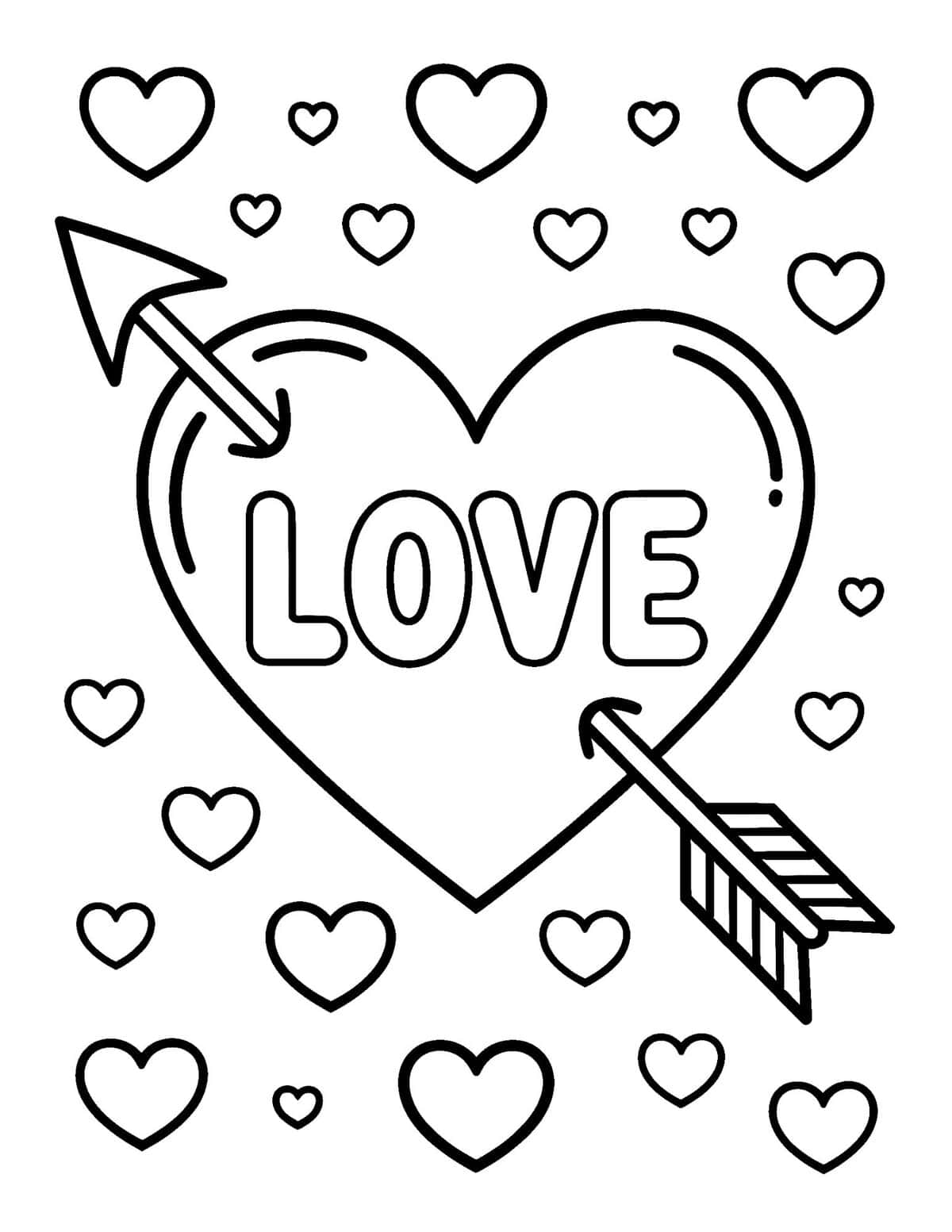 a large heart with the word “LOVE” inside and an arrow through it
