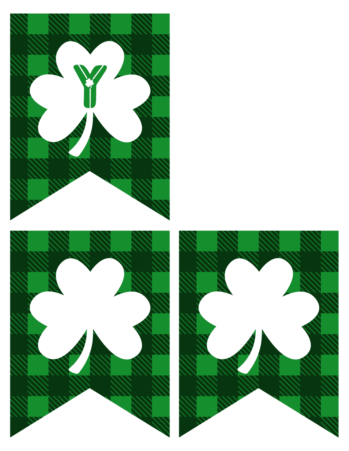 the letter Y and three blank shamrock pennants.