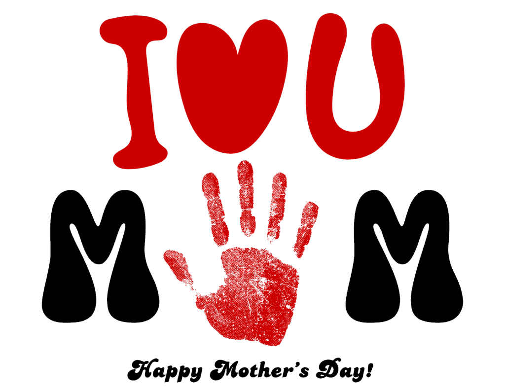 completed I Love U Mom Mother’s Day handprint craft printable