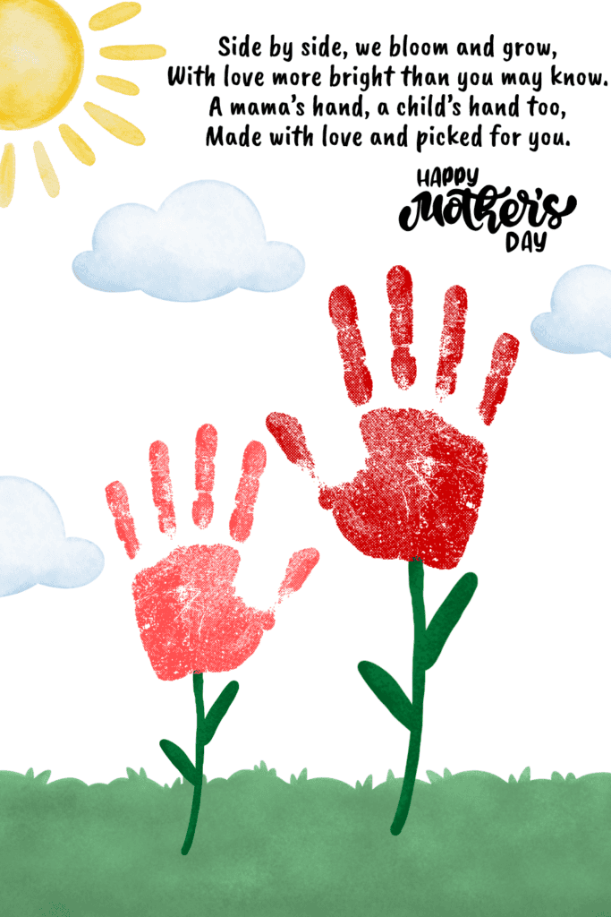 Finished mommy and me handprint flower Mother’s Day craft