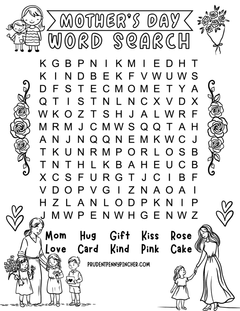Hard Mother’s Day word search printable