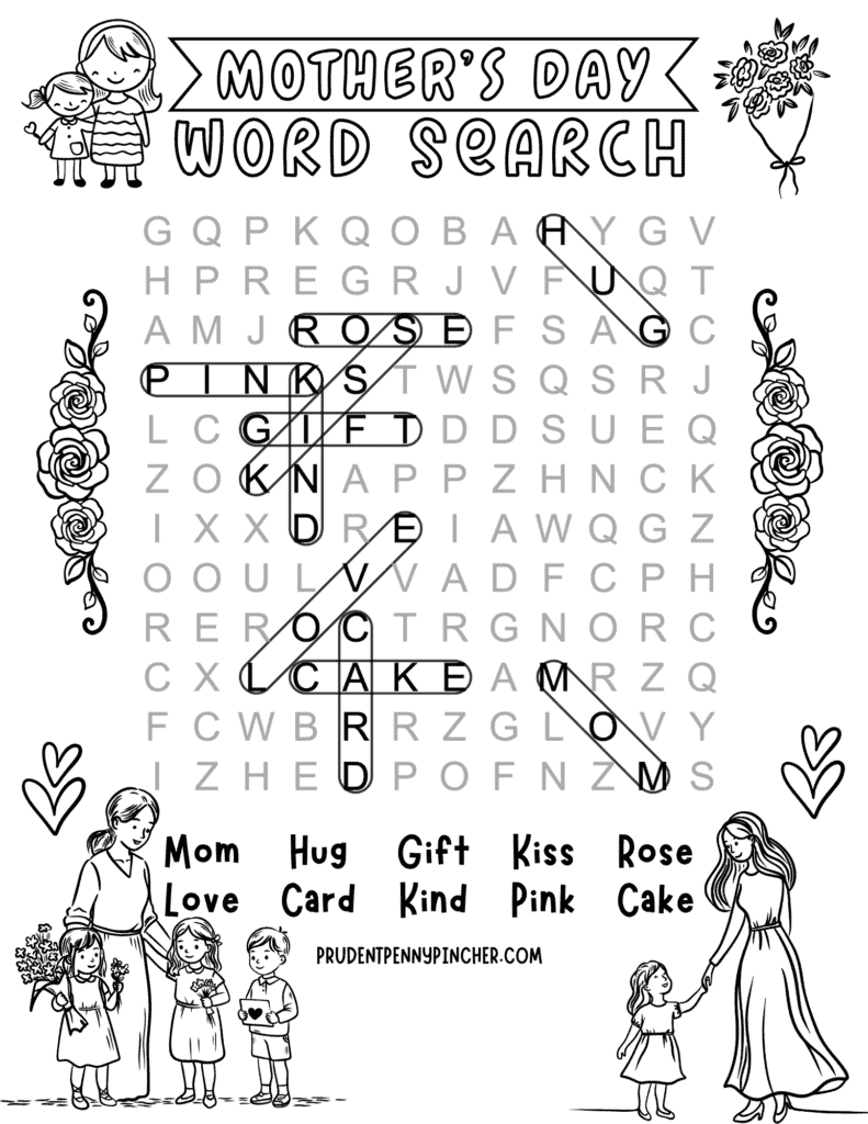 answer sheet with decorative Mother’s Day illustrations
