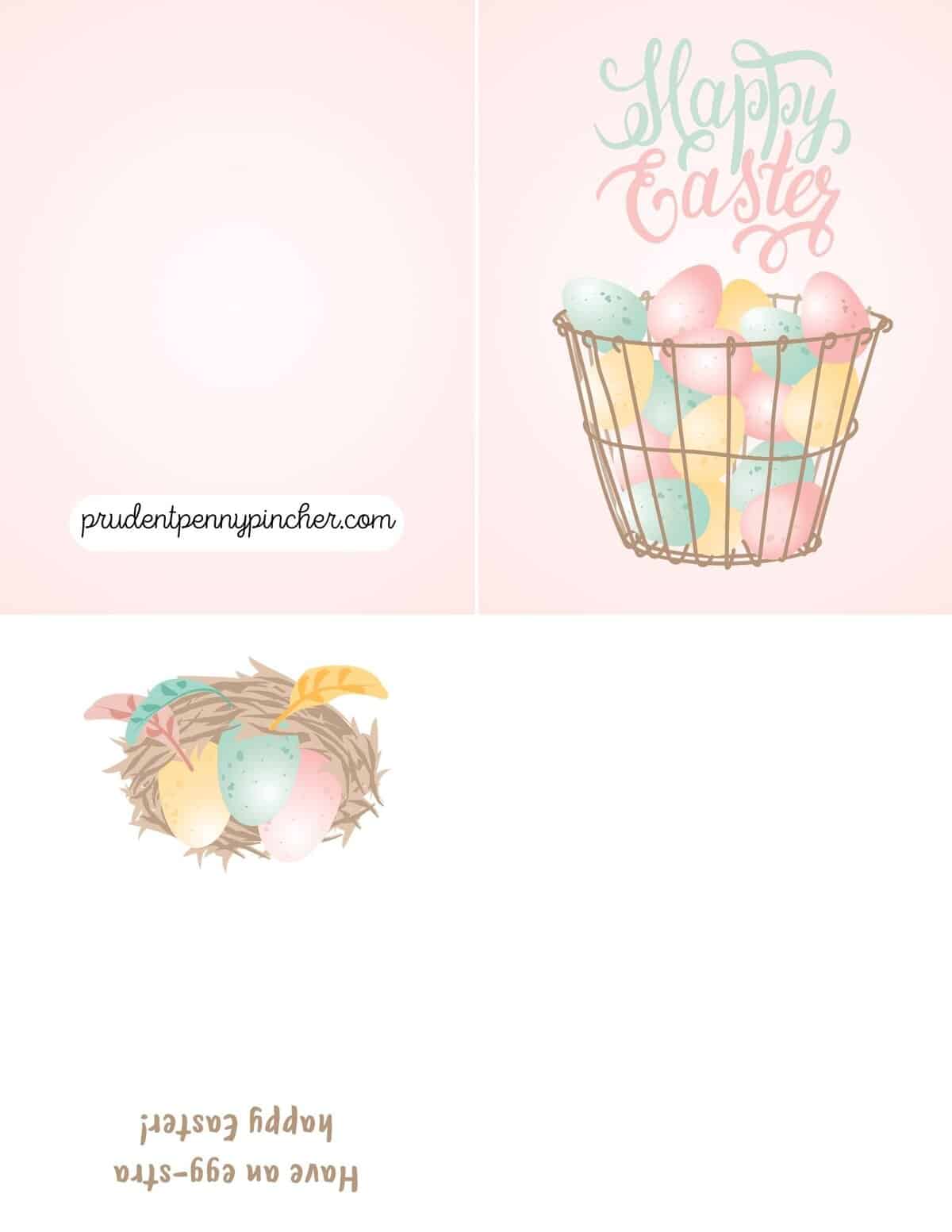 pastel eggs in a wire basket and nest