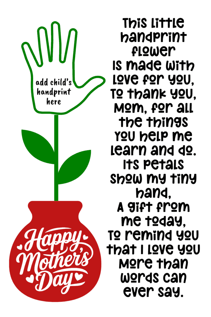 child's hand outline version of the flower in a vase poem craft