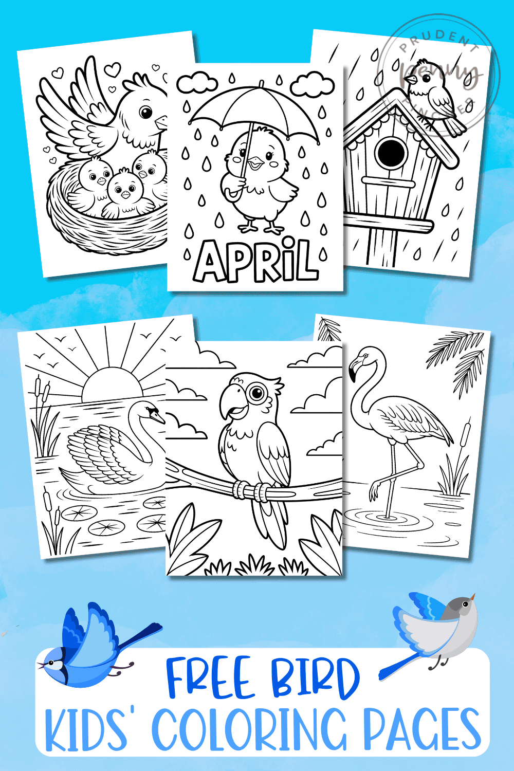 bird coloring pages on a sky background