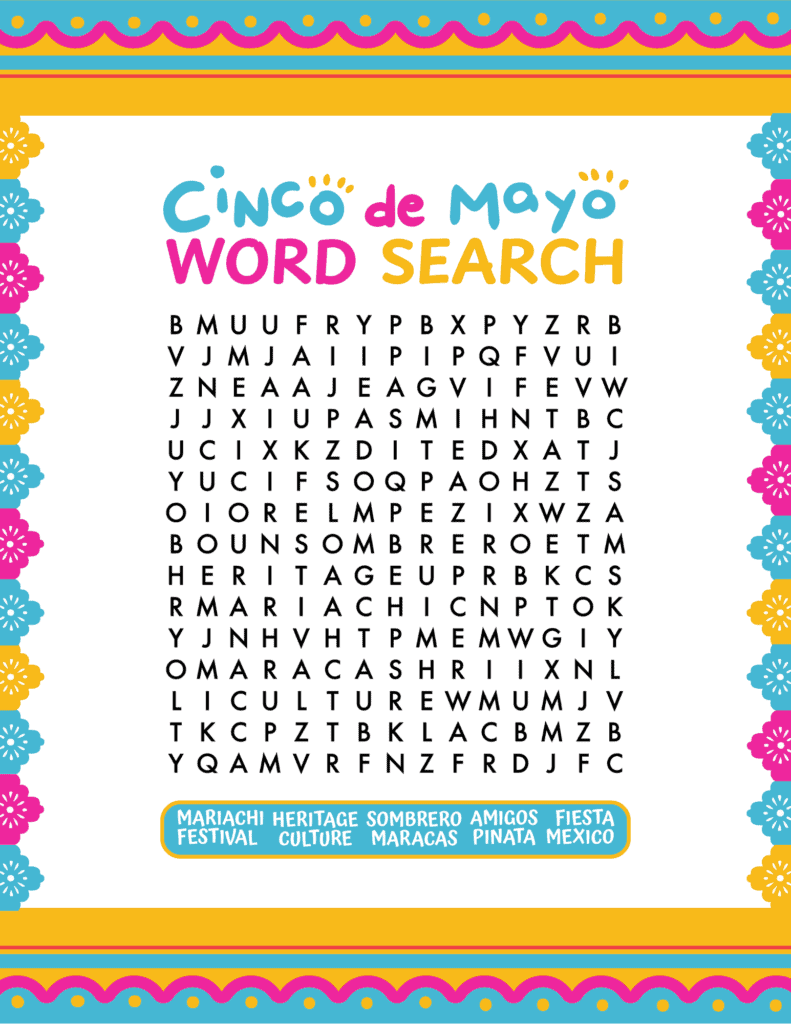 Cinco de Mayo word search medium difficulty level
