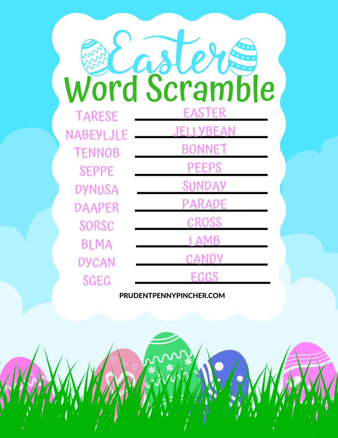 Free Printable Easter Word Scramble Games for Kids - Prudent Penny Pincher