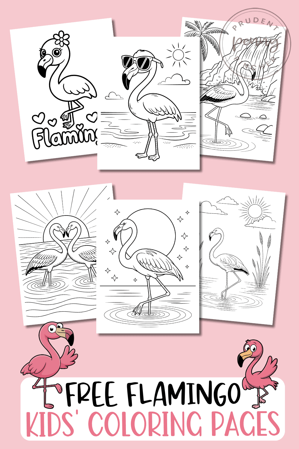 flamingo coloring pages on a pink background