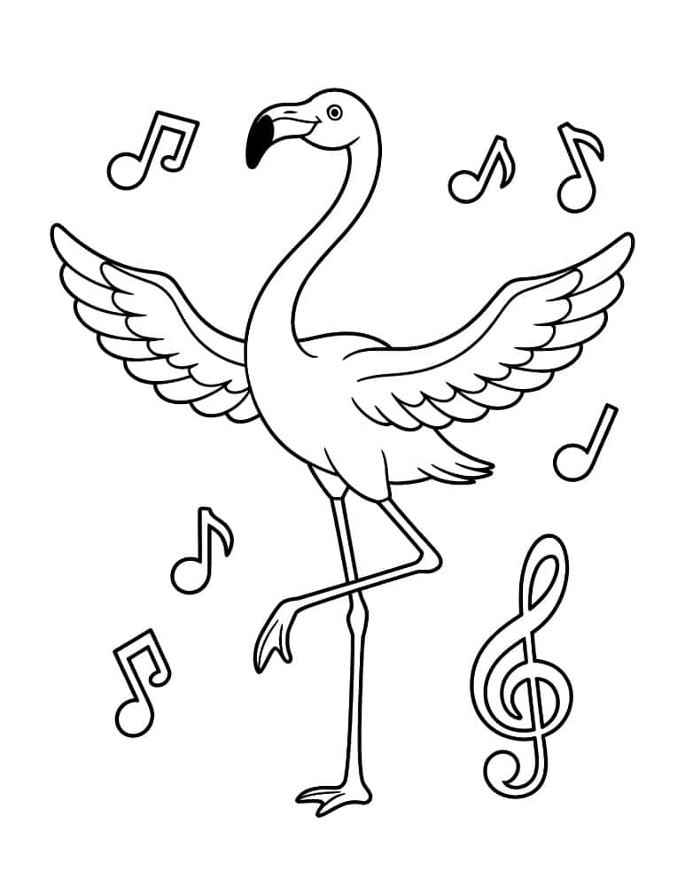 flamingo with music notes