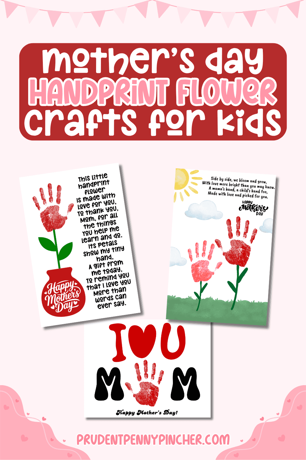 Mother’s Day handprint flower crafts for kids printable templates.