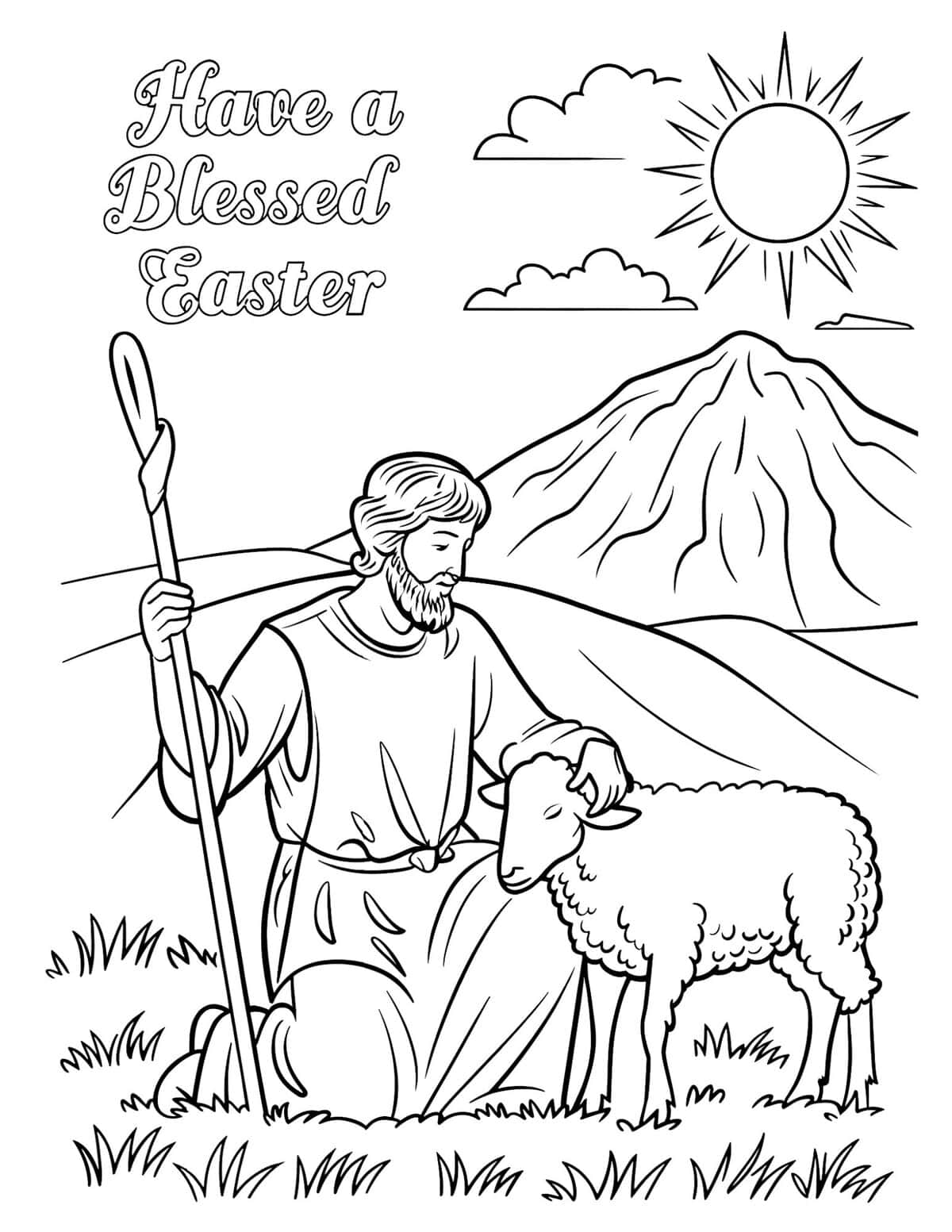 Religious Shepherd Easter Coloring Page