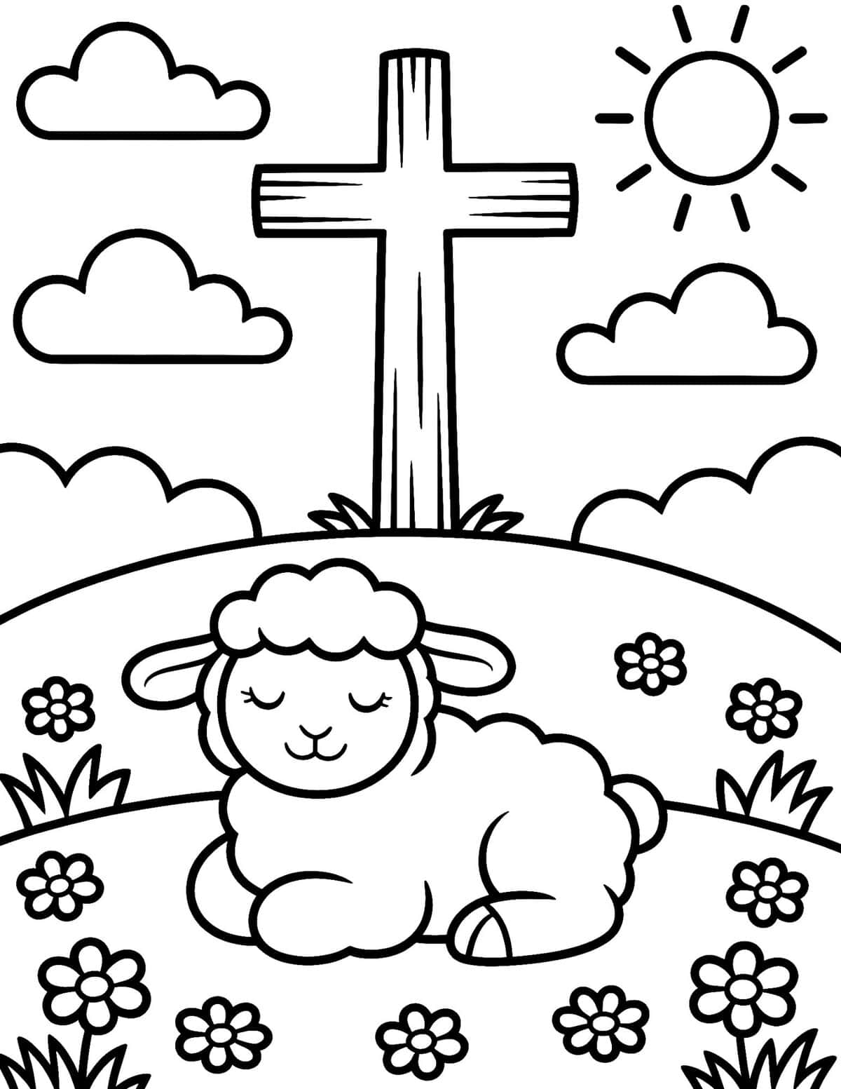 Lamb and Cross Religious Easter Coloring Page
