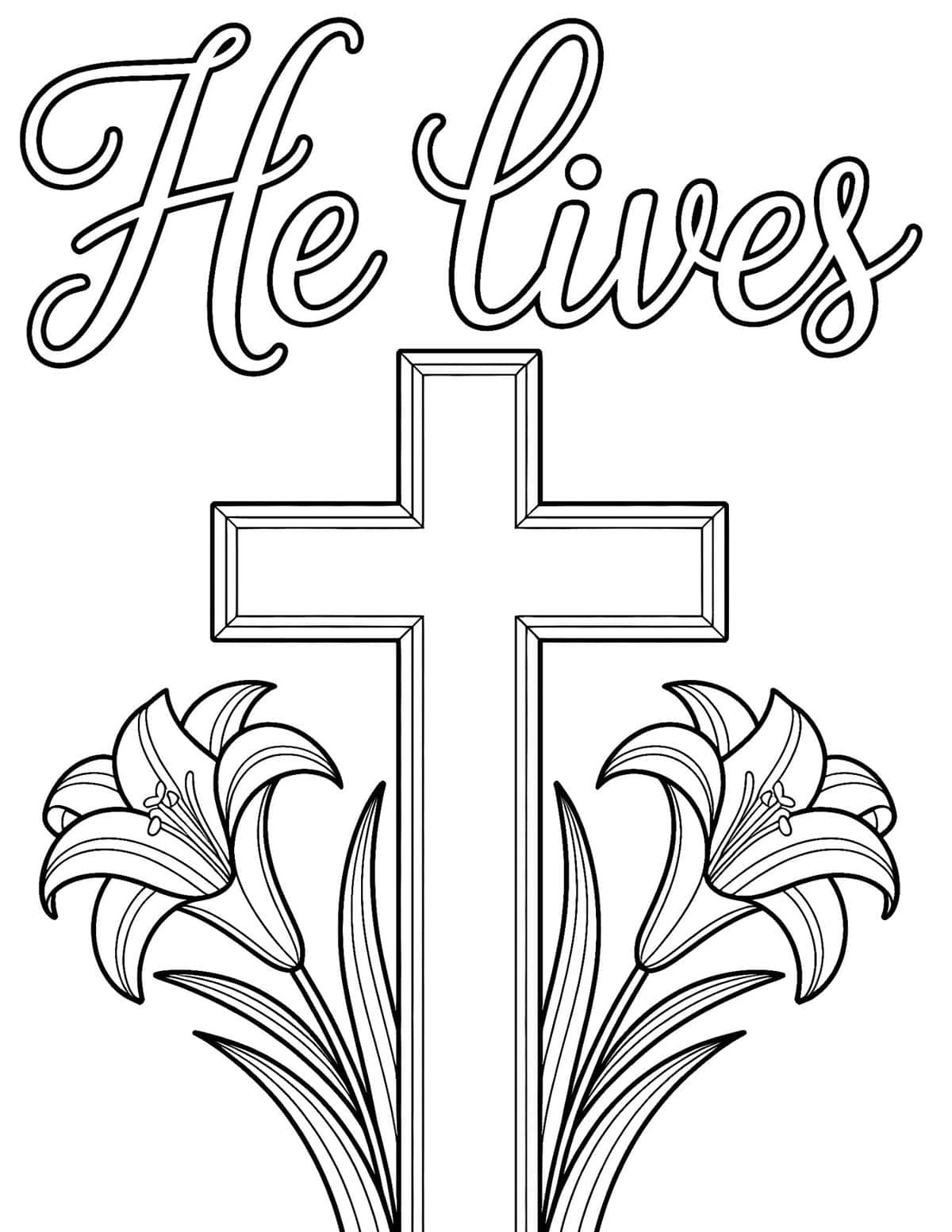 He Lives Cross with Lilies