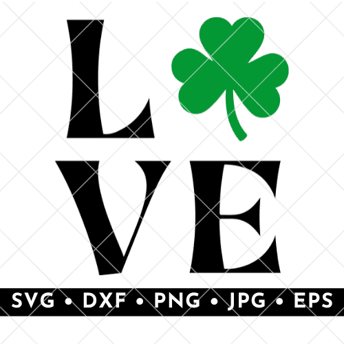 black LOVE letters and green shamrock