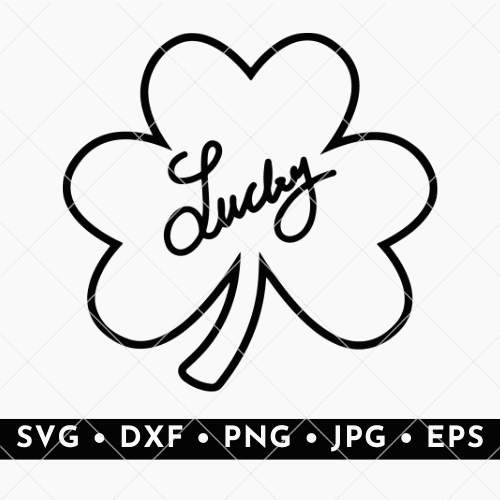 hand drawn shamrock and lucky script